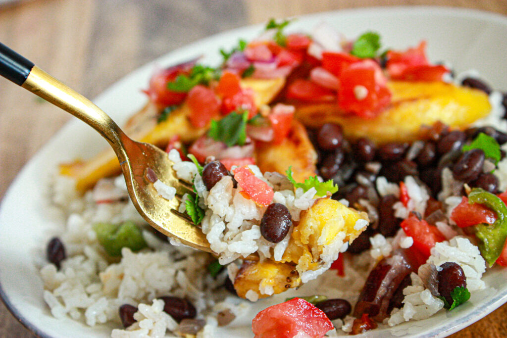 plantains with beans and rice